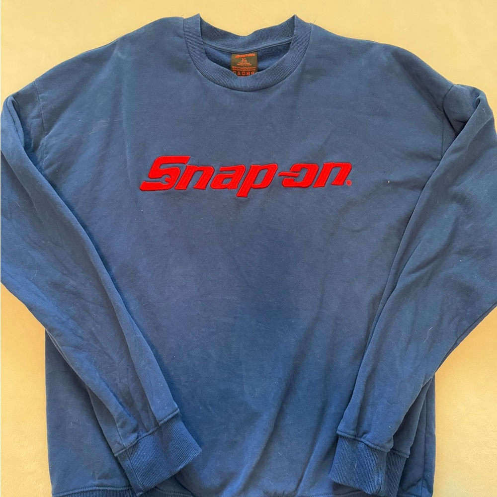 Snap Blue Embroidered Crewneck Sweatshirt with Red Snap-on Logo